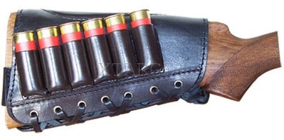 Патронташ кожаный на приклад с тиснением 12 к на 6 патронов 2003 Коричневый фото