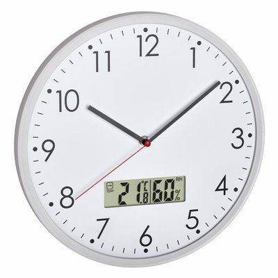 Годинник настінний TFA з цифровим термометром і гігрометром d=302x47 мм 60304802 фото