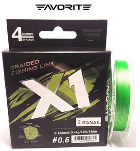 Шнур Favorite X1 PE 4x 150m (l.green) #0.5/0.117 mm 9lb/4.1 kg 1693.11.27 фото