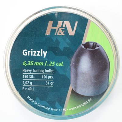 Пули для пневматики H&N Grizzly, 150шт., 2.02гр, 6.35 mm 1453.02.38 фото