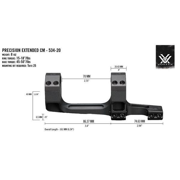 Моноблок Vortex Precision Extended Cantilever 34 мм Extra Hight 20 МОА Picatinny 2371.02.53 фото