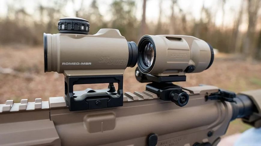Коллиматор с магнифером COMBO Kit Sig Optics ROMEO-MSR 2 MOA RED DOT FDE, JULIET3-MICRO 3X22MM Magnifier FDE 5003292 фото