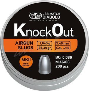 Пули подкалиберные JSB Diabolo KnockOut Slugs MKII 5.49 мм. Вес - 1,645 г. 200 шт/уп 1453.06.12 фото