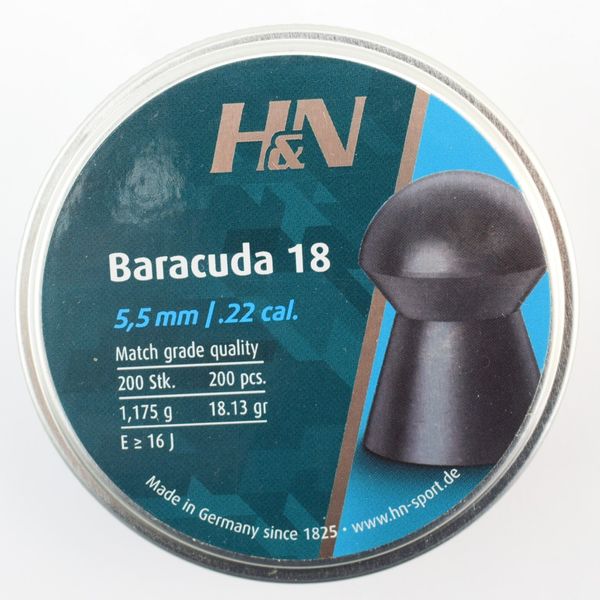 Кулі пневматичні H&N Baracuda 18, 5.52 мм Cal, 18.13 Grains, 200 шт / уп, 1.175 грам 1453.04.19 фото