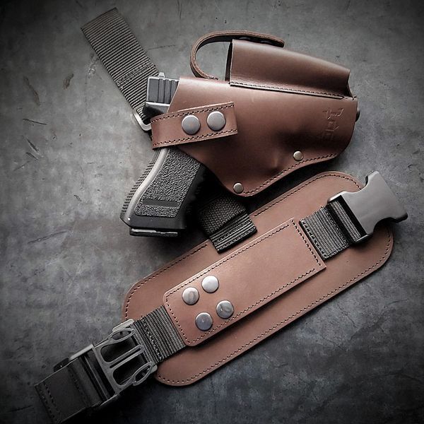 Набедренная кобура для GLOCK 17 из натуральной кожи коричневая Pellame-76 фото
