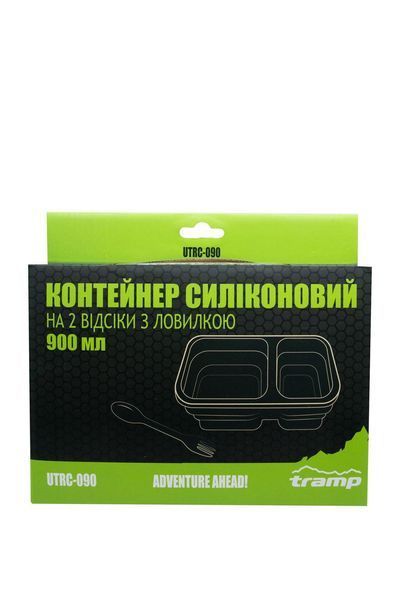 Контейнер TRAMP складаний силіконовий 2 відділи з кришкою защіпкою 900мл (з ложкою-виделкою) , Помаранчевий UTRC-090-olive фото