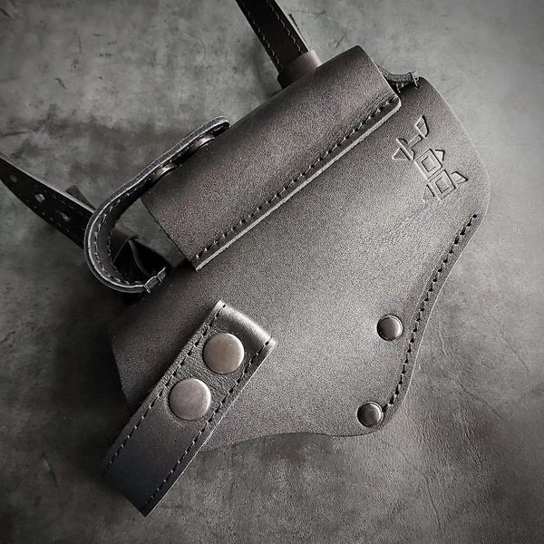 Кобура оперативная Glock 17 черного цвета с подсумкой для магазина кожаная Pellame-191 фото