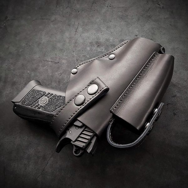 Поясна кобура для CZ P07/T-REX чорна з натуральної шкіри на скобі лівша Pellame-80 фото