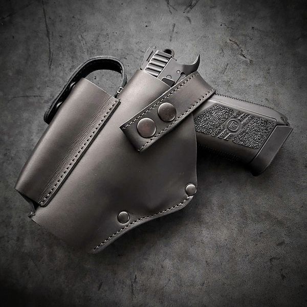 Поясна кобура для CZ P07/T-REX чорна з натуральної шкіри на скобі лівша Pellame-80 фото