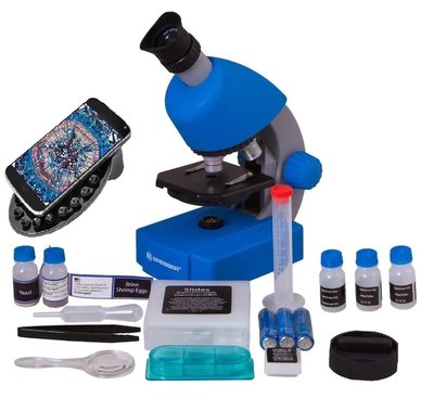 Микроскоп Bresser Junior 40x-640x Blue с набором для опытов и адаптером для смартфона (8851300WXH000) 923892 фото