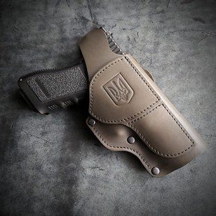 Кобура поясная ARMA для GLOCK 17 из натуральной кожи темна олива (с Тризубом) Pellame-103 фото